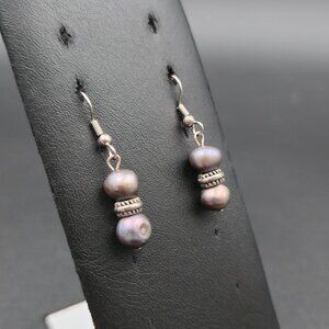 Silver Plated Freshwater Pearl Stacked Dangle Earrings A7225
